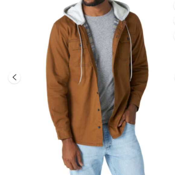 Wrangler Hooded Shirt Jacket Flannel Lined Hoodie Spice Brown Size Medium - Picture 2 of 14